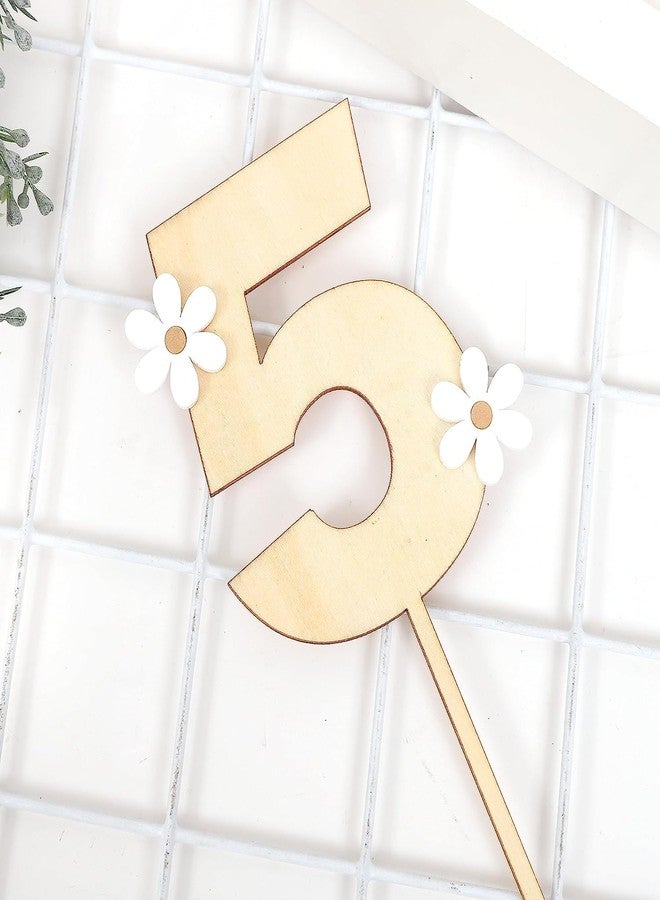 Incrizma Daisy Cake Topper For Birthday - Daisy Birthday Party Decor, Retro Groovy Birthday, Boho First Birthday, Wooden Cake Decorating Supplies, Anniversary (Daisy 5 Cake Topper) - Image 5